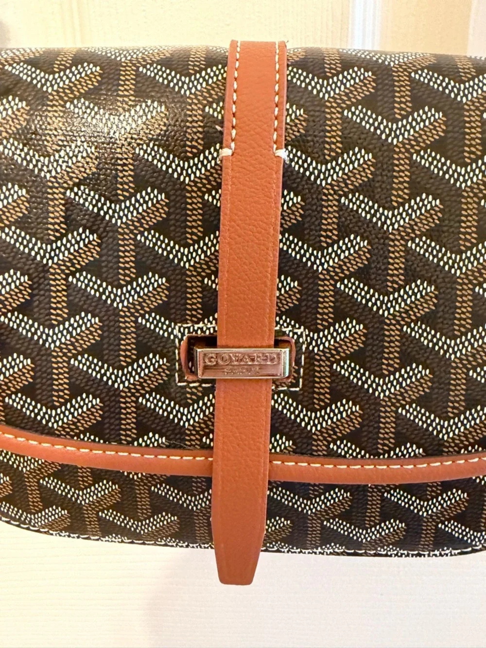 Brown Patterned Crossbody Bag with Leather Trim - Picture 2 of 4